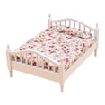 thumbnail image 1 of Cama de madera en miniatura a escala 1:12, accesorios de decoración para casa de muñecas, accesorios de escena DIY blanco y rosa, 1 of 8