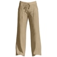 thumbnail image 5 of Men's Baggy Cotton Linen Pants Pleated Wide Barrel Leg Trousers Drawstring Summer Beach Casual Pants Size 2XL Khaki, 5 of 5