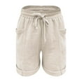 thumbnail image 5 of QATAINLAV Casual Linen Beach Shorts for Women Solid Color Gauze Straight Legs Short Pants Loose Fit Lounge Shorts with Pockets Beige XL Birthday Gifts, 5 of 8
