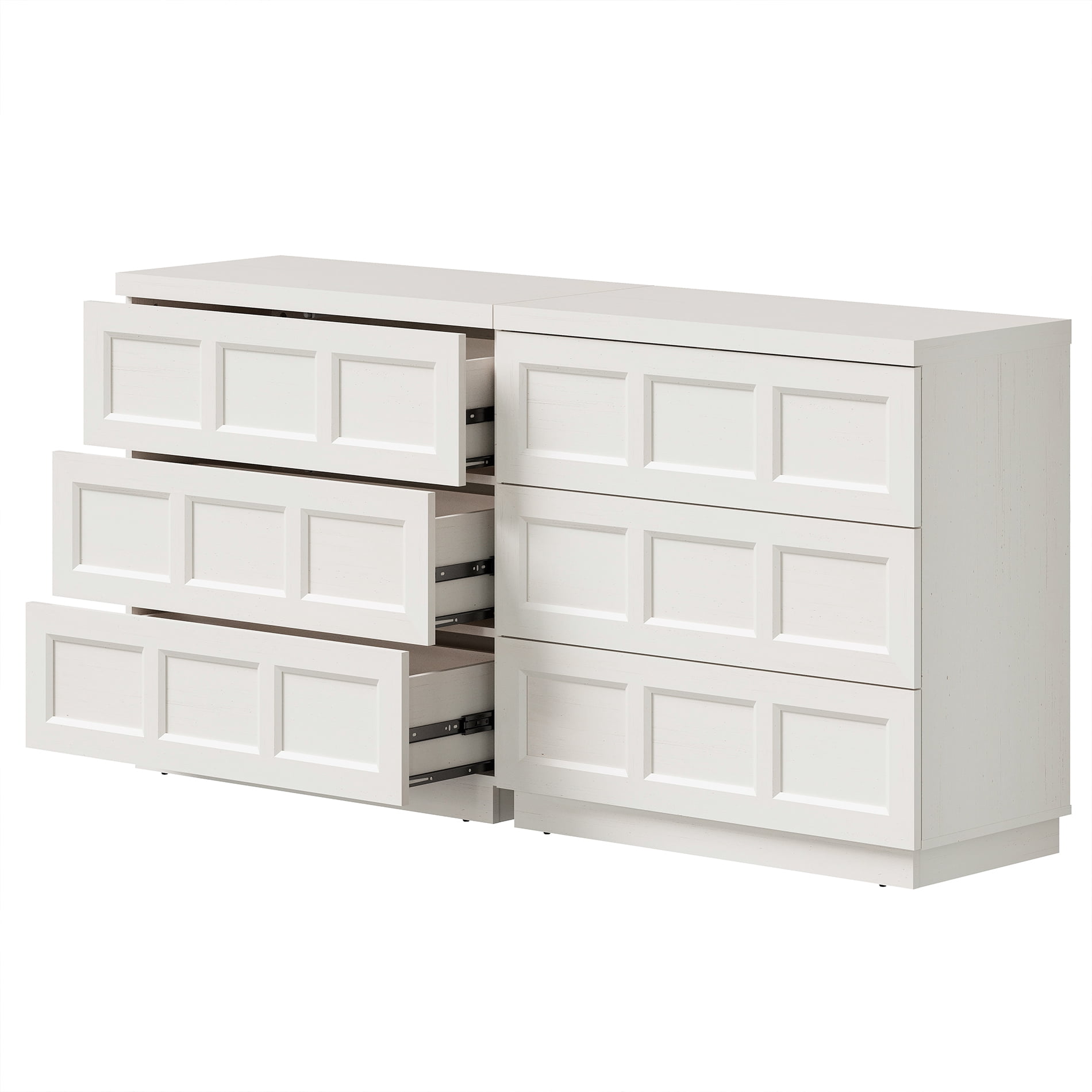 HOMOOI 6-Drawer TV Stand for 40-70" TV, Boho 2 in 1 Thickened Wood Media Console With Smooth Silent Gliding Drawers, Anti-Wobble Stable Entertainment Center for Living Room,White