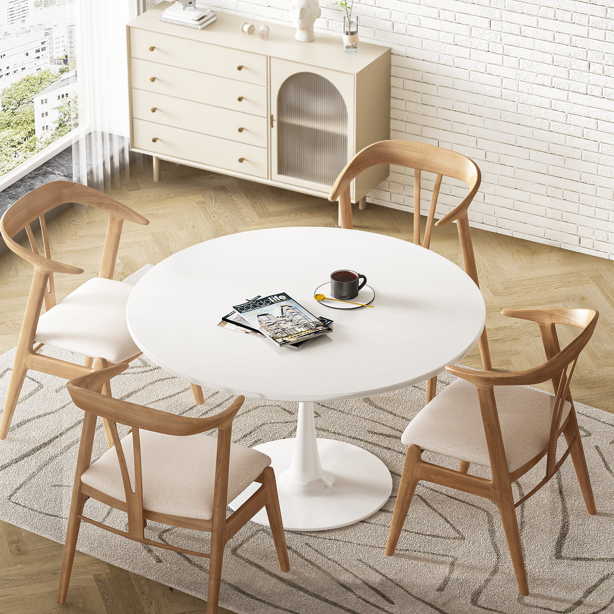 LTTROMAT Round Dining Table, 42 inch Tulip Table Pedestal Dining Table, Round Pedestal Table for Mid-Century End Table Coffee Office Living Room Table, White
