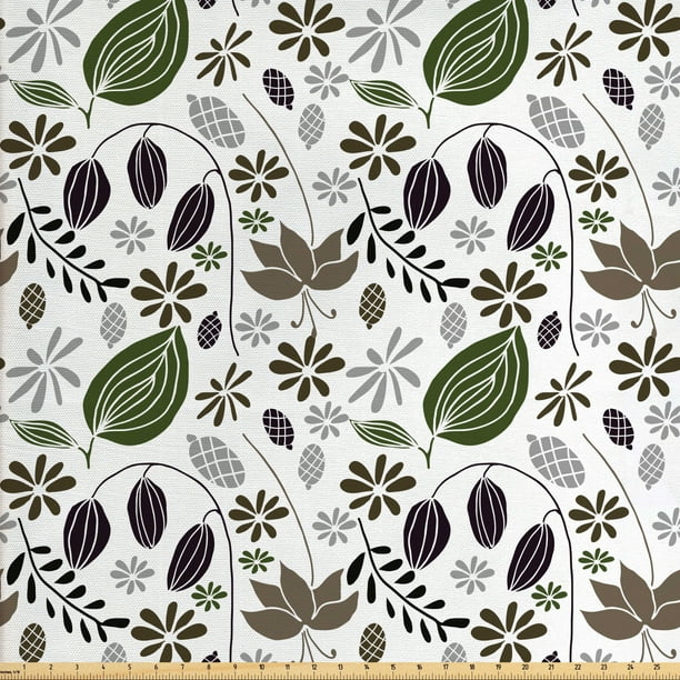 Floral Fabric by the Yard, Botanical Petals Field Foliage Branches