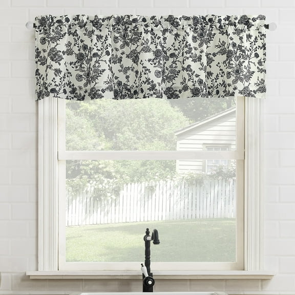 No. 918 Elara Tonal Botanical Semi-Sheer Rod Pocket Kitchen Curtains, 54"W X 14"L