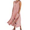 thumbnail image 1 of QIUOMBBP Robe Maxi Fluide pour Femmes Grande Taille à Imprimé Floral Sans Manches en Lin avec Poches Ample d'Été Décontractée pour la Plage Rose G, 1 of 1