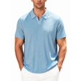 thumbnail image 3 of Mens Casual Shirt Summer Short Sleeve Vacation Button Beach Knit Stretchy Golf Shirts Light Blue S, 3 of 7