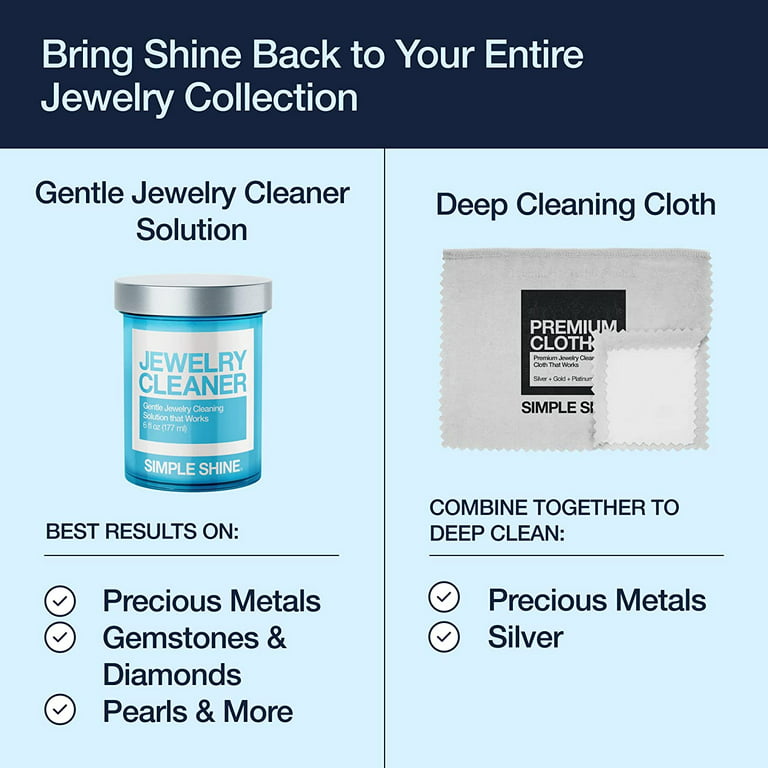 Simple Shine Complete Jewelry Cleaning Kit Polishing Cloth,Brush and Cleaner Gold Silver Fine