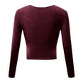 thumbnail image 4 of Oplxuo Womens Slim Fitted Sexy Deep V Neck Cross Wrap Crop Tops Solid Color Ruched Long Sleeve T-Shirts Blouses, 4 of 4