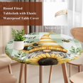 thumbnail image 4 of Yellow Dwarf Round Tablecloth, Fitted Table Cover with Elastic for 55"-60" Round Tables, Sunflower Bee Retro Green White Plaid Table Cloth Outdoor Indoor Dinning Party Waterproof Tablecloths, 4 of 7