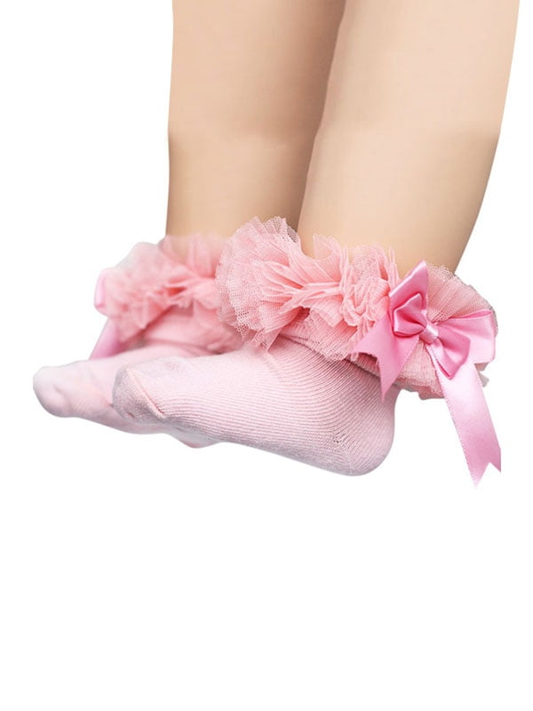 INFANT FRILLY BOW LACE PACK OF 3 SOCKS TODDLER ANKLE 0-12 MONTHS 