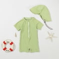 thumbnail image 2 of OBEEII Swimsuits for Boys Short Sleeve Swimwear Front Zipper One Piece Bathing Suits with Swimming Hat Kids Surfing Suits, 2 of 9