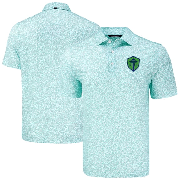 Men's-Cutter & Buck  Mint Seattle Sounders FC Pike Eco Flora Print Recycled Polo