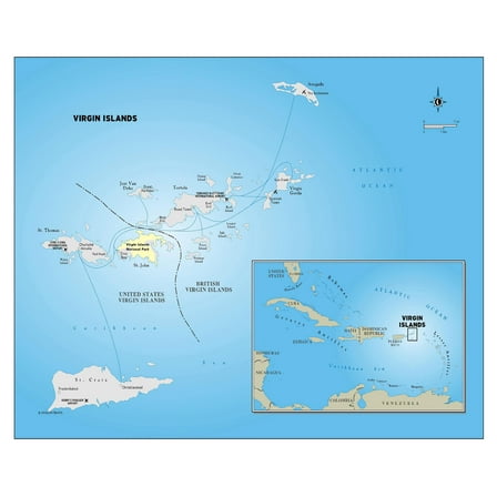 Palmetto Posters Large Detailed Political Map of Virgin Islands 20'' x 24'' Poster