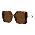 thumbnail image 1 of Floral Rhinestone Jewel Pin Hinge Metal Arms Square Luxury Diva Sunglasses Tortoise Brown, 1 of 4