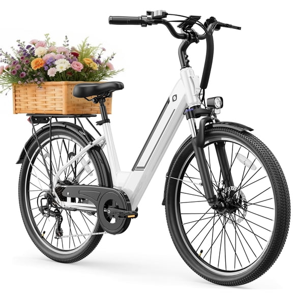 YareYi Roamer ST 26" Electric Bike for Adults, Step-Through Commuter E Bike, 500W Rated Motor, 28 MPH, 48V 11Ah Removable Battery, 62-Mile Range, City Cruiser Ebike, White