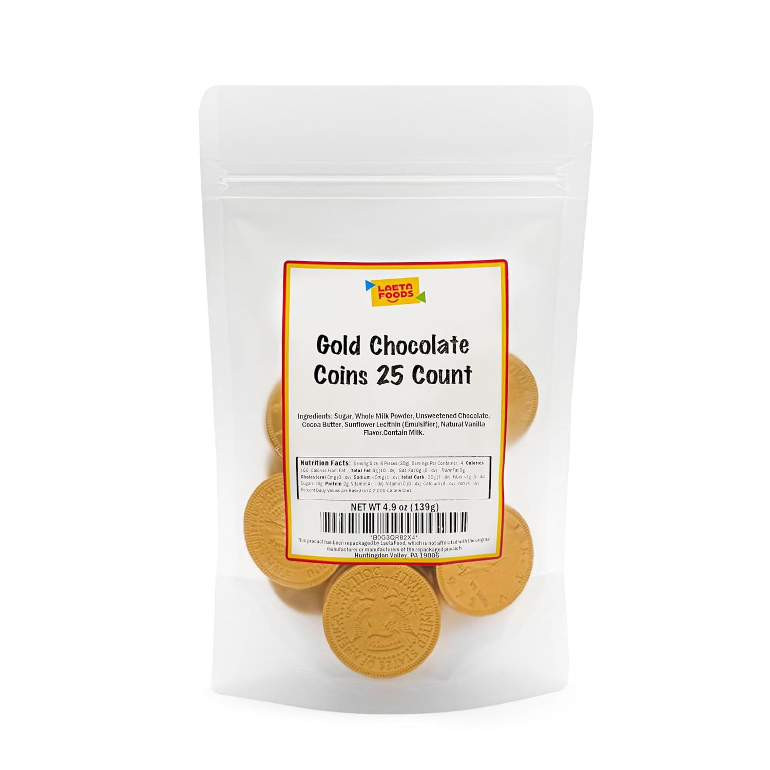Gold Chocolate Coins | 25 Count | Individually Wrapped Chocolate Coins | Gold Candy for Holiday Treats, Candy Buffets, Pirate Treasure & Goodie Bags