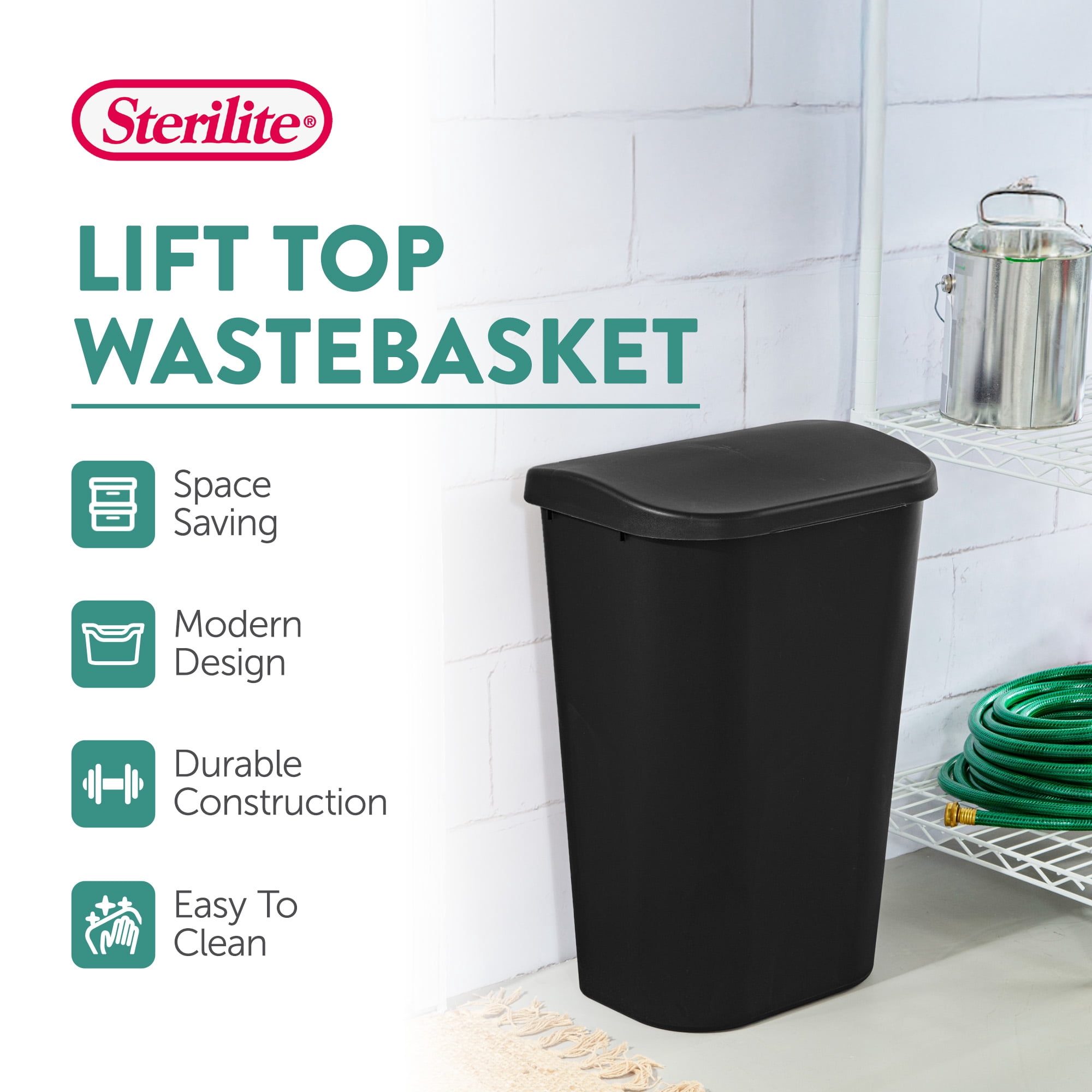 Sterilite 11.3 Gallon Kitchen Garbage Bin with Lift Top Lid, Black