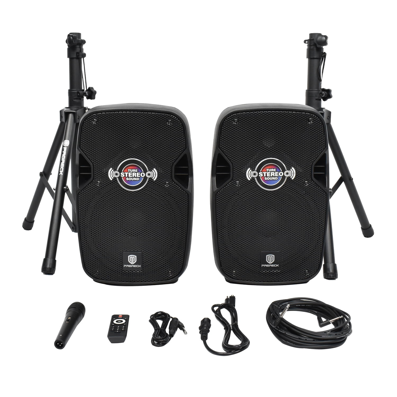10-Inch Portable Powered PA Speaker System, 800W Peak with Bluetooth, Mic, Remote Control & Tripod Stands