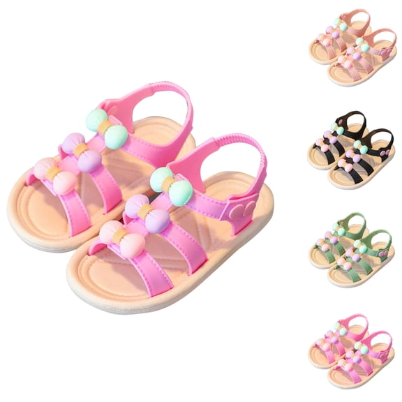 SGFCWSX Girls Flat Sandals Colorful Ball Decor Open Toe Adjustable Ankle Strap Soft Sole Summer Beach Casual Sandals for Party Use Pink Size 3 Years