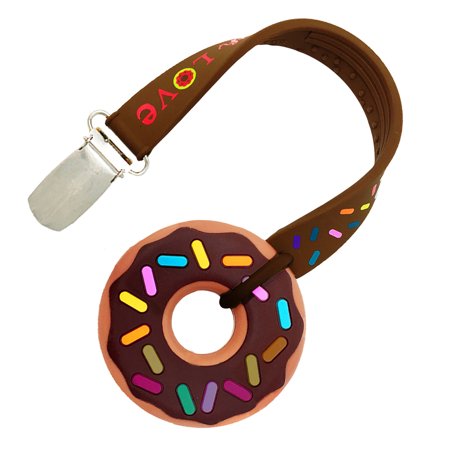 Silli Chews Baby Teether and Pacifier Clip Chocolate Donut Teething Ring Silicone BPA Free Teething Toy For Infants, Toddlers, and Kids, Boys and Girls