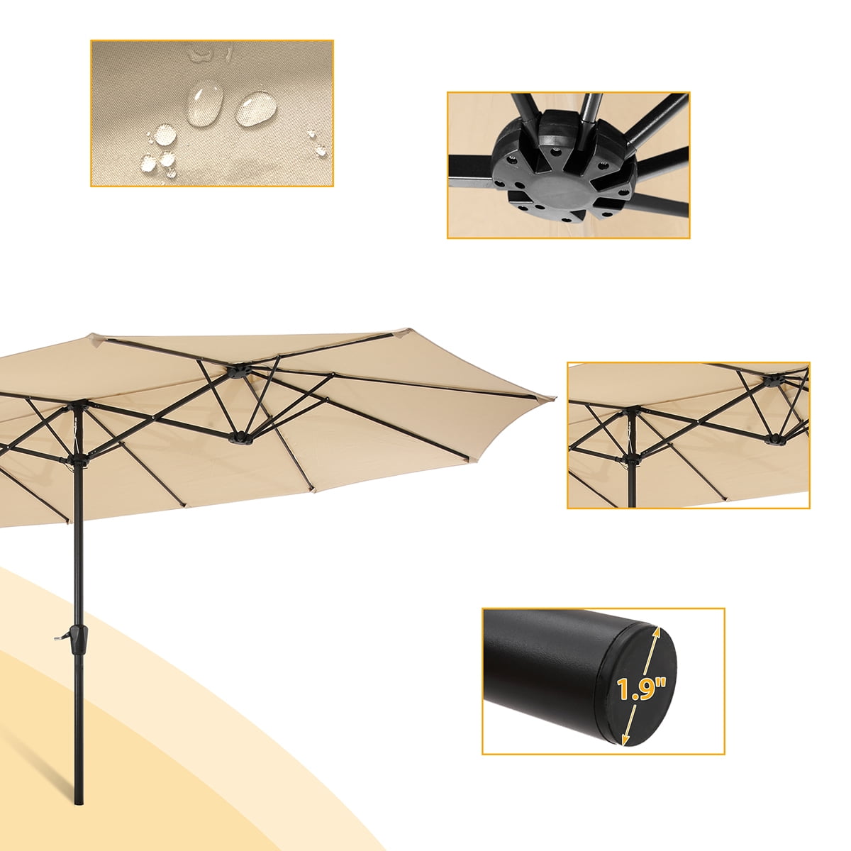 Private Jungle 15x9ft Large Double-Sided Rectangular Outdoor Twin Patio Market Umbrella w/Crank - tan Private Jungle 15x9ft Large Double-Sided Rectangular Outdoor Twin Patio Market Umbrella w/Crank - tan