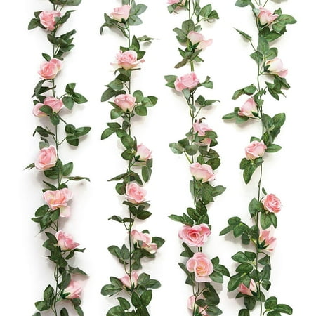 - Coolmade 2Pack 8FT Artificial Fake Rose Vine Garland Artificial Flowers Plants with 16 Rose Flowers for Hotel Wedding Home Party Garden Craft Art Decor (Pink, 2 Pack)
