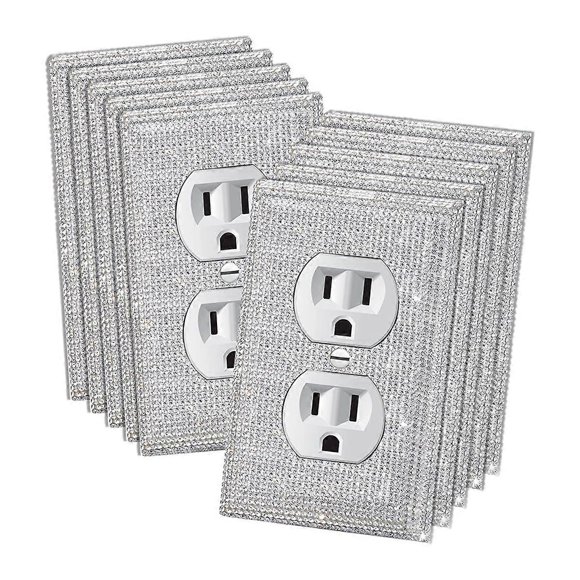 10 Pack Light Switch Covers and Sockets, Bling Rhinestone Wall Plate Covers, Silver Bling Rhinestone Wall Plate Covers