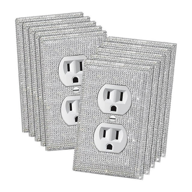 10 Pack Light Switch Covers and Sockets, Bling Rhinestone Wall Plate Covers, Silver Bling Rhinestone Wall Plate Covers
