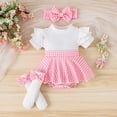 thumbnail image 2 of JAJAHO Baby Girl Clothes Toddler Bodysuits Summer 3 Piece Outfit Puff Short Sleeve Houndstooth Romper Dress With Hairband Socks 1-18M Trendy Outfits, 2 of 6