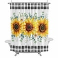 thumbnail image 2 of Sunflower Flowers Shower Curtain for Bathroom Decor, Yellow Floral Eucalyptus Leaves Black Plaid Waterproof Fabric Shower Curtain, 36"x78" Set with 12 Hooks, 2 of 9