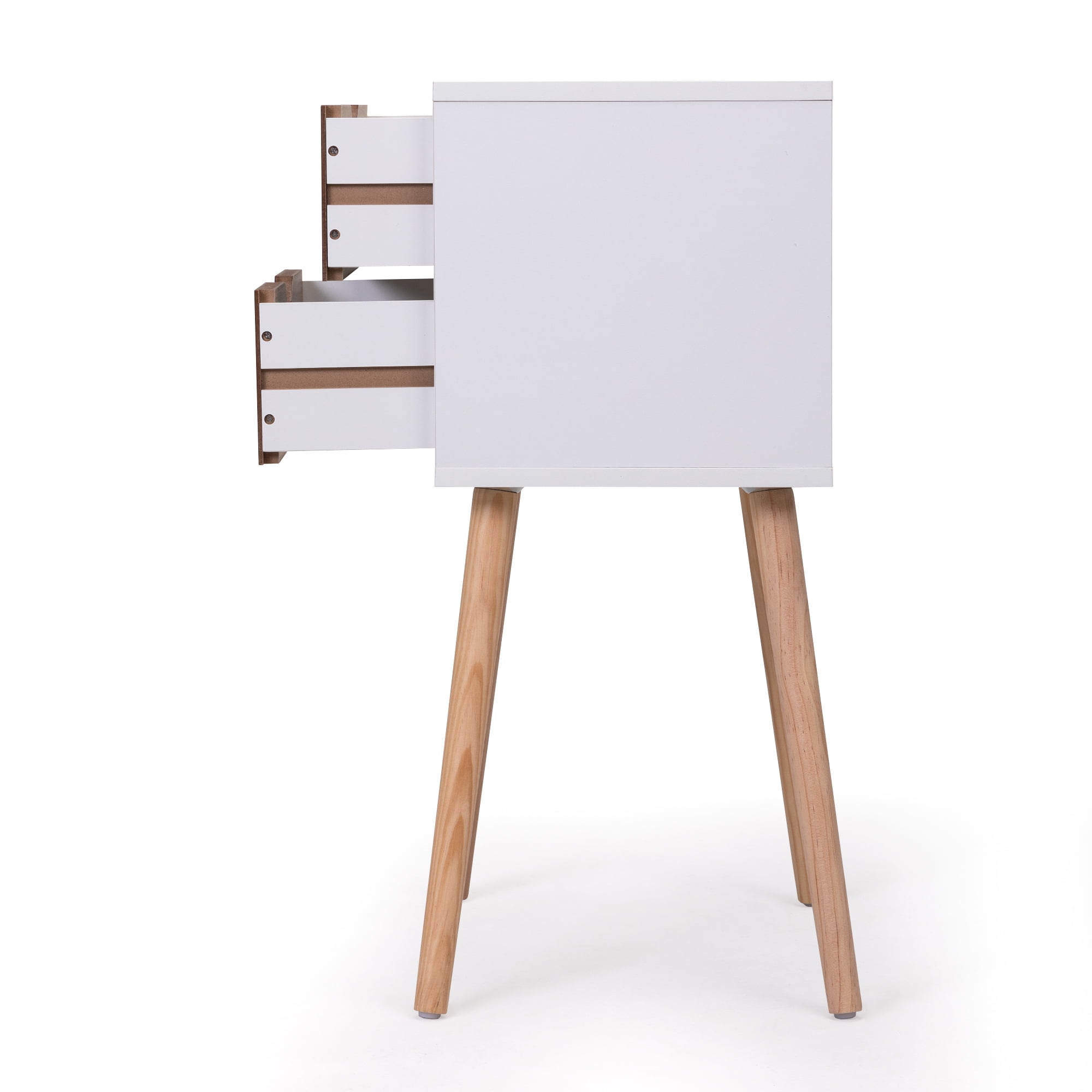 Jaxpety Modern Nightstand with 2 Drawers, Light Walnut & White