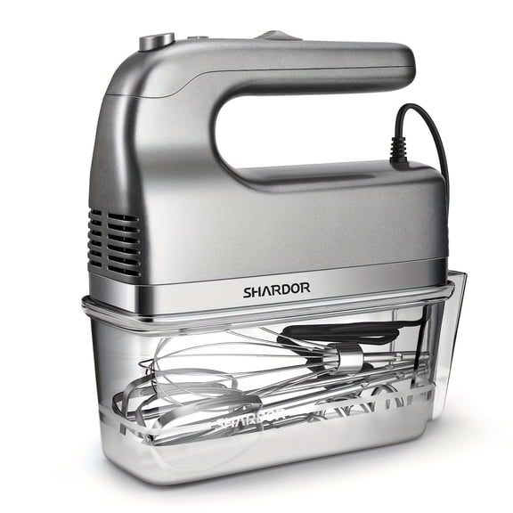 5‑Speed Turbo Electric Hand Mixer Silver, Handheld Kitchen Mixer With Storage Case and 5 Stainless‑Steel Attachments