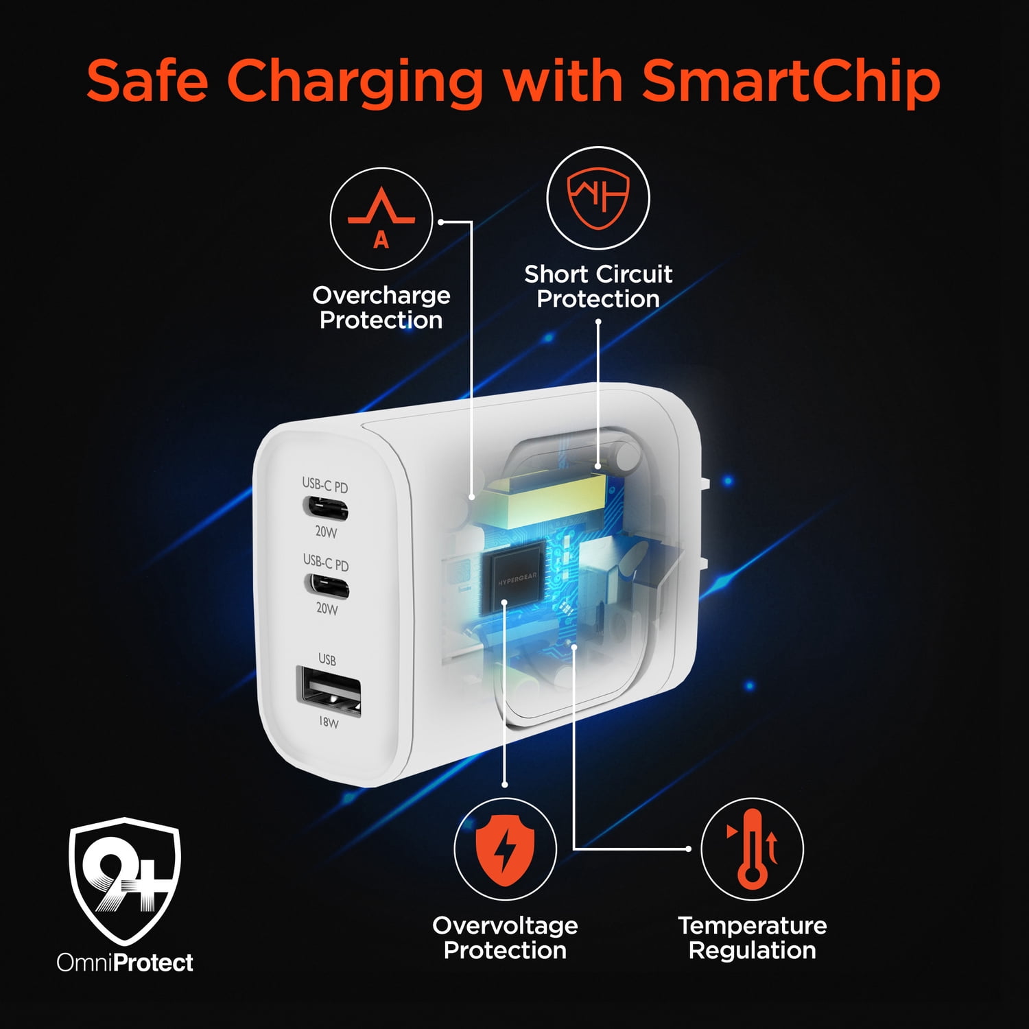 HyperGear SpeedBoost 43-Watt 3-Port USB Wall Charger with Built-in Apple Watch Charger