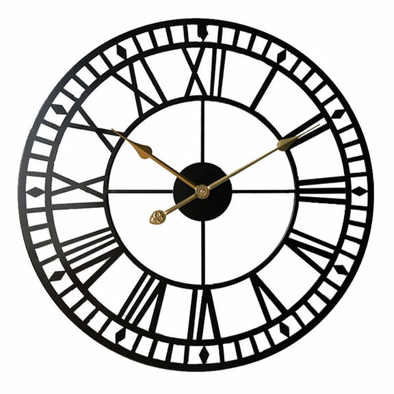 COMPUKAS 1Pc Wall Hanging Clock Iron Art with Silent Sweep Black for Office and Home Decor