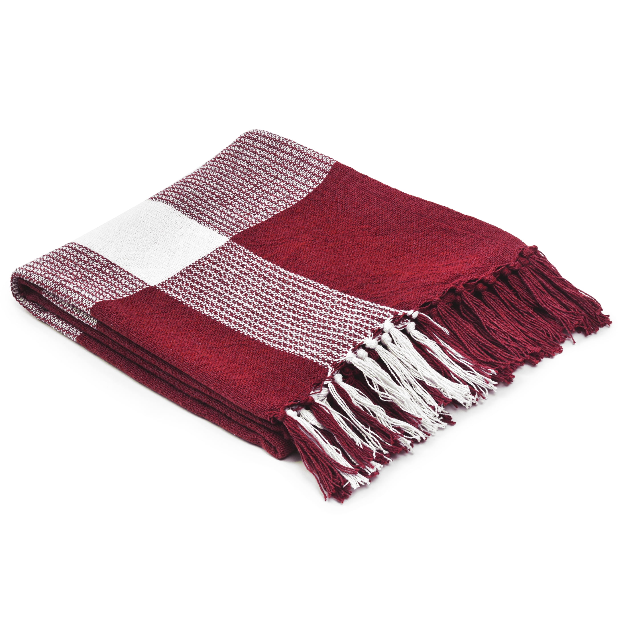 Ox Bay Red/White Tartan Plaid Cotton Throw Blanket, 50" x 60"