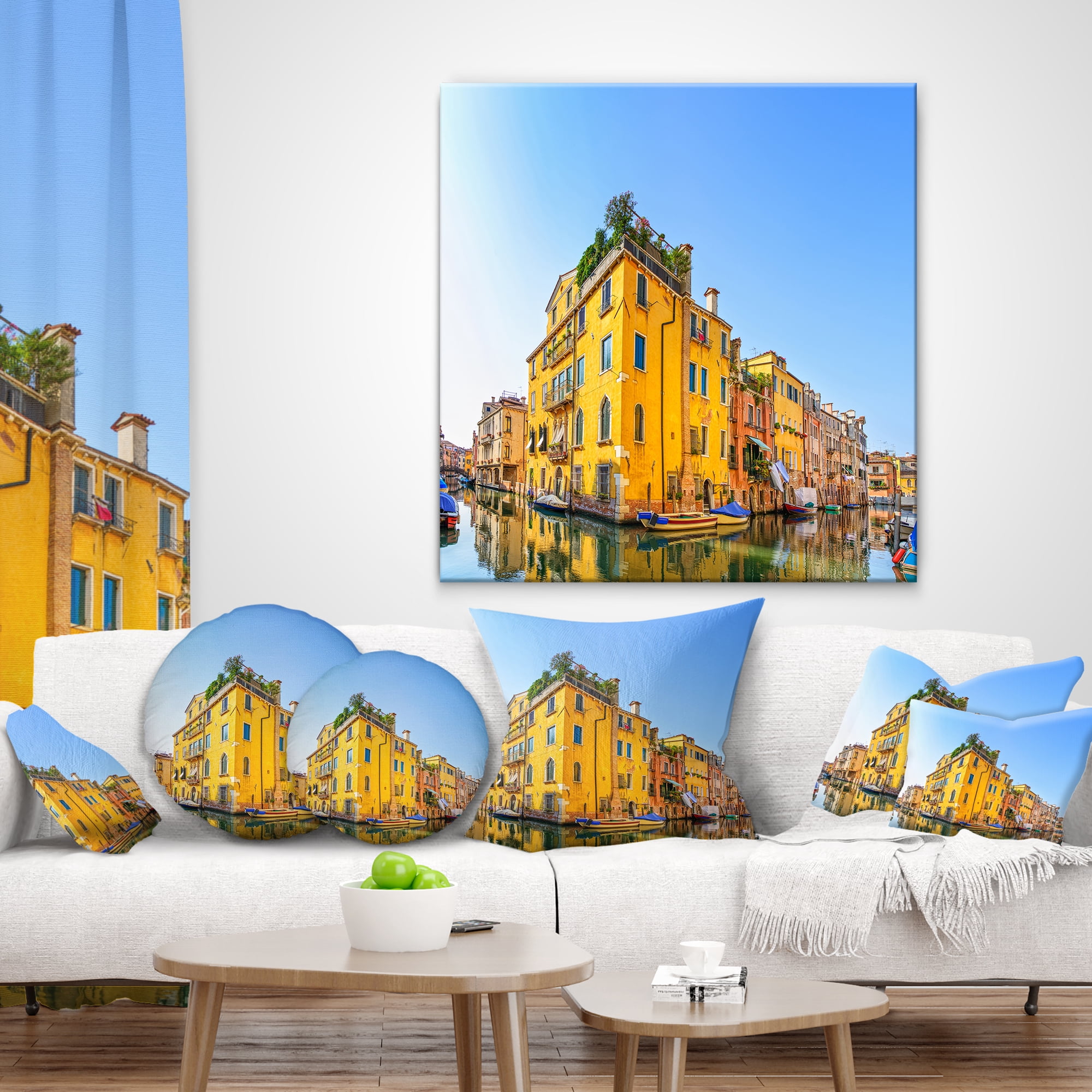 Designart Venice Cityscape Water Canal - Abstract Throw Pillow - 18x18