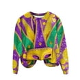 thumbnail image 5 of Craaazy Women's Mardi Gras Shirts Round-neck Casual Long-sleeved Sweatshirt Holiday Party Costumes Graphic Carnival Top Gifts, 5 of 6