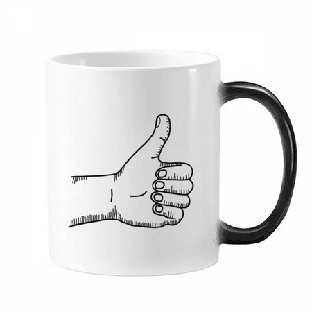 

Praise Gesture Line Drawing Pattern Changing Color Mug Morphing Heat Sensitive Cup With Handles 350 ml