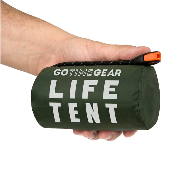 Go Time Gear Tienda de campaña de supervivencia – Tienda de supervivencia de emergencia para 2 personas con paracaídas – Tienda de campaña con tubo de refugio, protección para todo tipo de clima, para