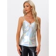 thumbnail image 3 of DARING DIVA Women's Metallic Spaghetti Straps Cut Out Party Cami Top XS Holographic Silver, 3 of 6
