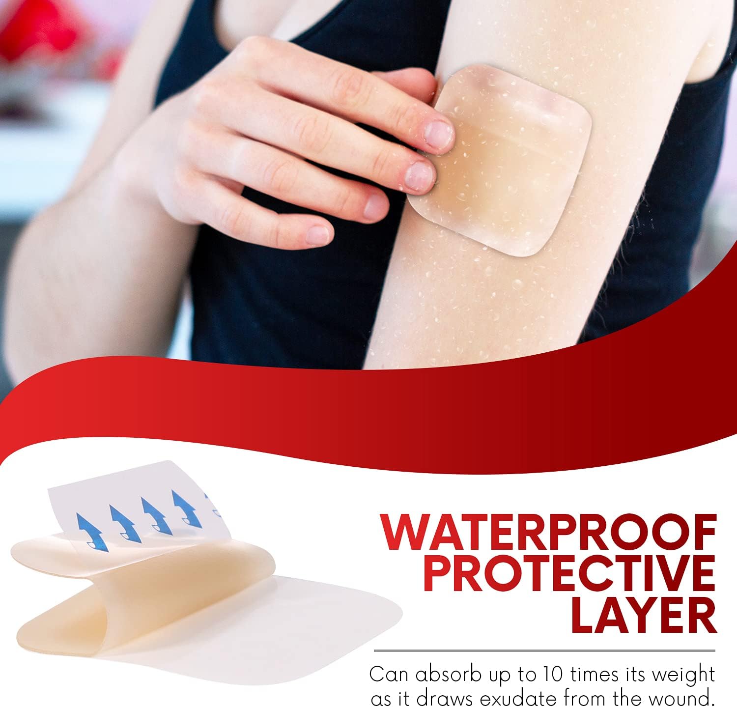 Healqu Hydrocolloid Wound Dressing - 6x6" Box of 10 Sterile Bordered Bandages - Large Waterproof & Absorbent Patches for Bed Sores, Abrasions, and Wound Care