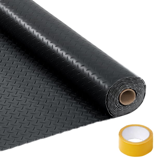 Yiwa Thickened PVC Garage Mat Roll, 2.8mm Diamond Plate Non-Slip Floor Protector with 33FT Tapes for Under Car Parking