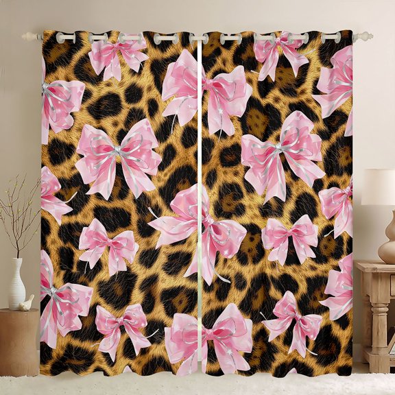 jejeloiu Cartoon Cute Bowknot Curtains Pack of 2 (42x84 Each),Jungle Cheetah Pattern Curtains Blackout For Teens