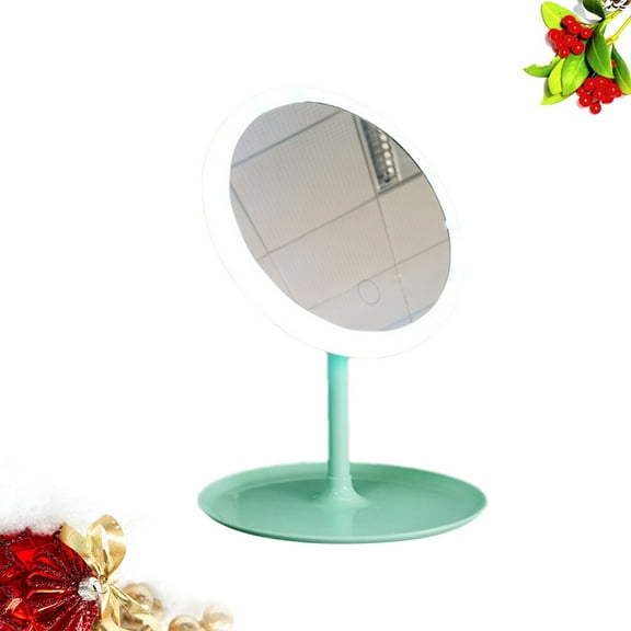 FRCOLOR LED Desktop Makeup Mirror Desk Standing Makeup Mirror Rechargeable Makeup Mirror (USB Charging Three Color Light Green)