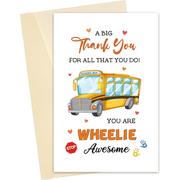 Thank You Card for Bus Drivers – "You Are Wheelie Awesome" School Bus Design – Envelope Included, Blank Inside – Perfect Gift for Appreciation and Gratitude