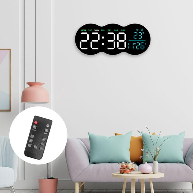 Reloj de pared digital con calendario y despertador, alimentado por USB, pantalla LED moderna, versátil, con luz nocturna para gimnasio, sala de estar Pantalla de 3 colores