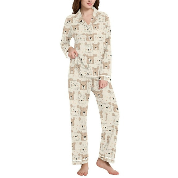 joogoo Pajamas Set for Women Face Of Bears Long Sleeve Pjs Loungewear L