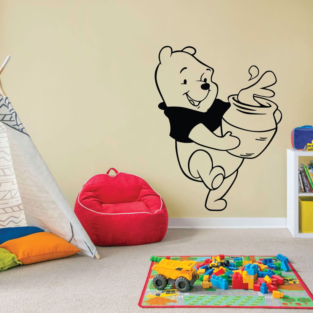 Cute Winnie The Pooh And Sweet Hunny Pooh Bear Pooh Loves Hunny Silhouette Vinyl Sticker Wall Art Decoration Decal For Kids Baby Girl Baby Boy Room Home Room Wall Sticker Decal Size (20x20 inch)