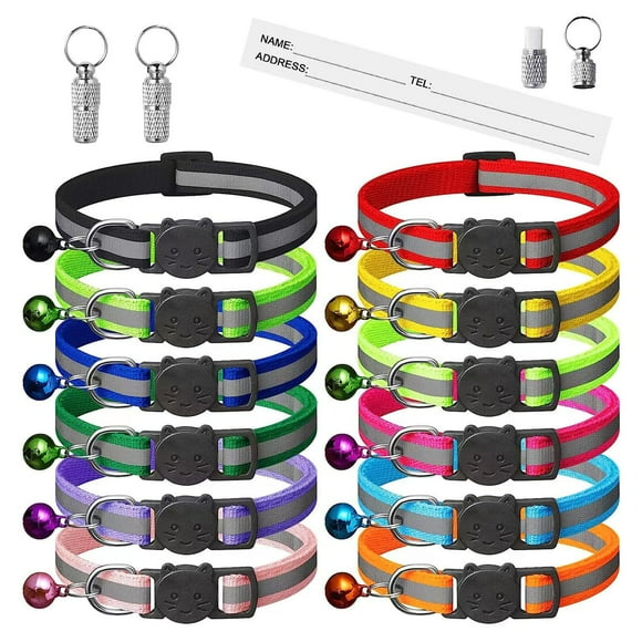 12 Pack Breakaway Cat Collar with Bell, Reflective Cat Collars with Name Tag