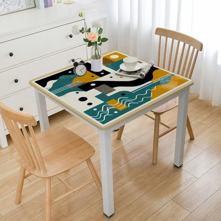 BANET Abstract Art Tablecloth Fashion Green White Black Triangle Fitted Table Cover Washable Tablecloths for Kitchen Dining Party