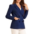 thumbnail image 4 of INSPIRE CHIC Women's Jacket Notched Lapel Double Breasted Padded Shoulder Blazer Dark Blue-Solid XL, 4 of 6